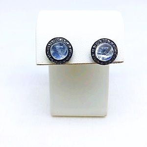 Diamond Rainbow Moonstone 11mm Stud Earrings